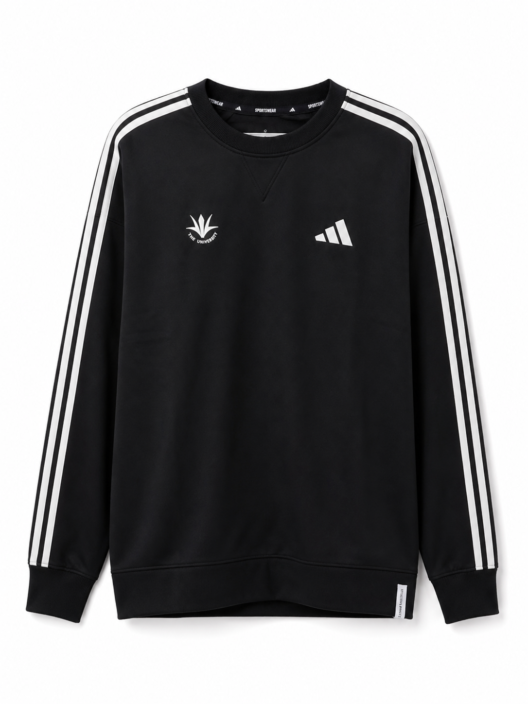 【アディダス×創価大学】エッセンシャル プラス ルーズフィット スリーストライプス シングルジャージー 長袖Tシャツ（ブラック）