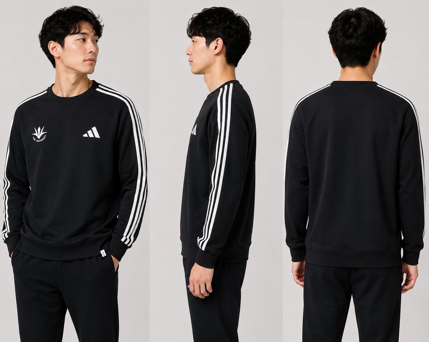 【アディダス×創価大学】スリーストライプス スウェットシャツ（ブラック）