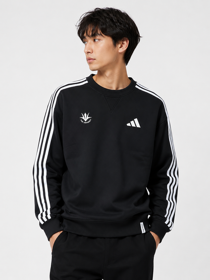 【アディダス×創価大学】エッセンシャル プラス ルーズフィット スリーストライプス シングルジャージー 長袖Tシャツ（ブラック）