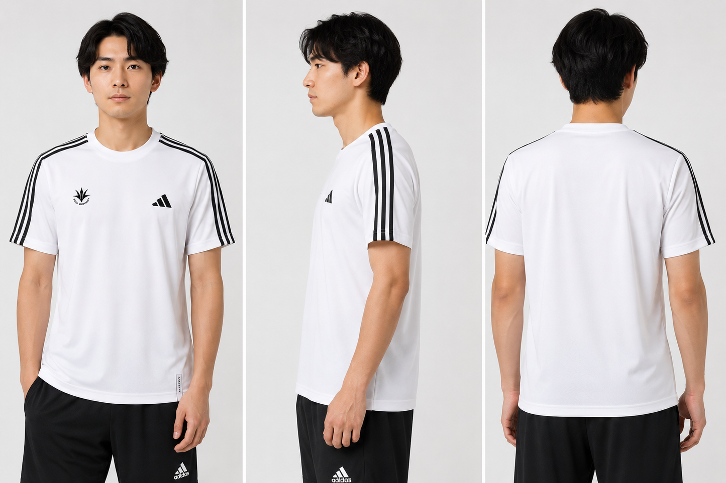 【アディダス×創価大学】エッセンシャルズプラス ルーズフィット スリーストライプス 半袖Tシャツ（ホワイト）